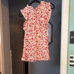 Floral Pink Woman’s Floral Sleeveless Blouse Size Large